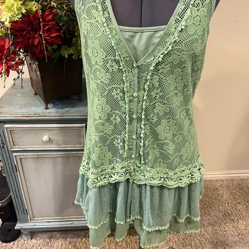 (2) piece Lace Tank Overshirt with ruffle